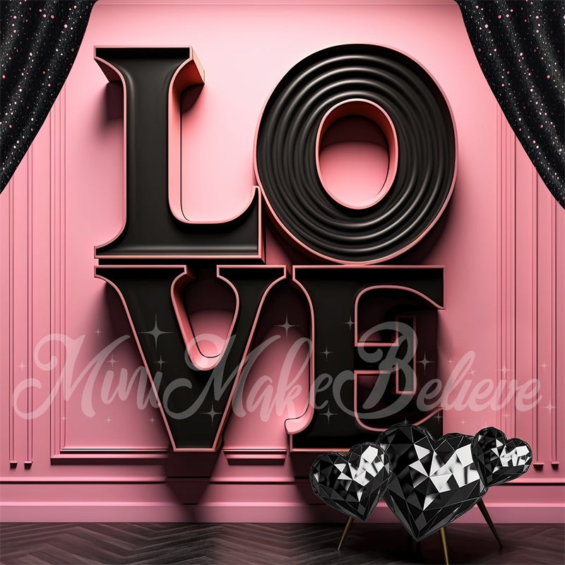 Kate Valentine Black LOVE Letters Pink Exterior Wall Backdrop Designed by Mini MakeBelieve