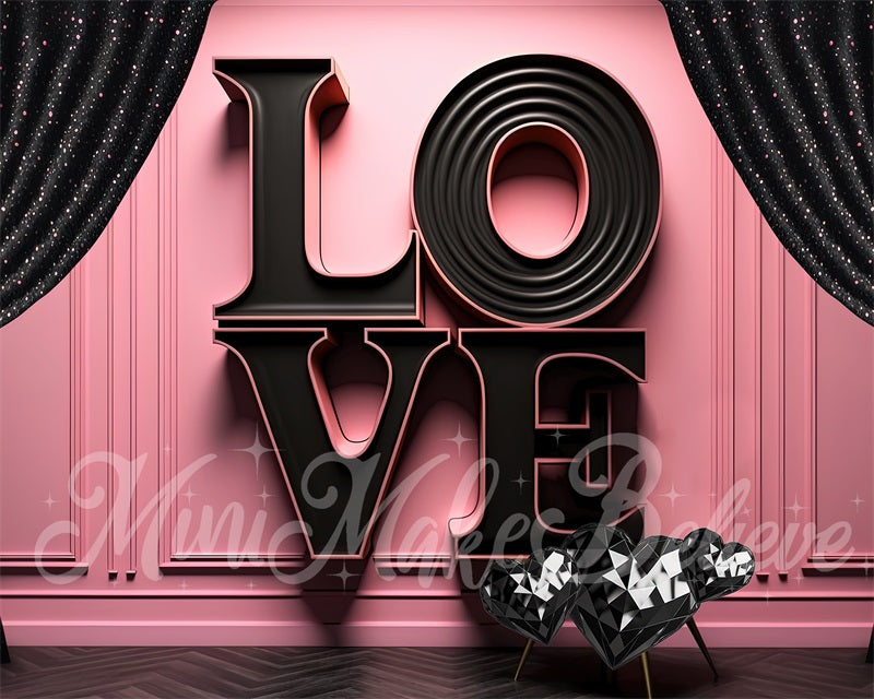 Kate Valentine Black LOVE Letters Pink Exterior Wall Backdrop Designed by Mini MakeBelieve