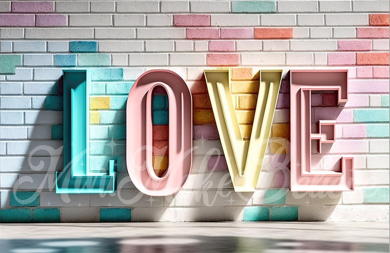 Kate Pastel Metal Love Letters on Brick Wall Backdrop Designed by Mini MakeBelieve