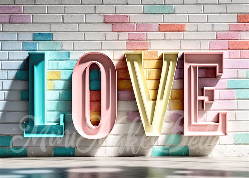 Kate Pastel Metal Love Letters on Brick Wall Backdrop Designed by Mini MakeBelieve