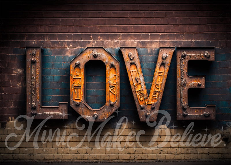 Kate Valentine Industrial Love Letters on Distressed Brick wall Backdrop Designed by Mini MakeBelieve