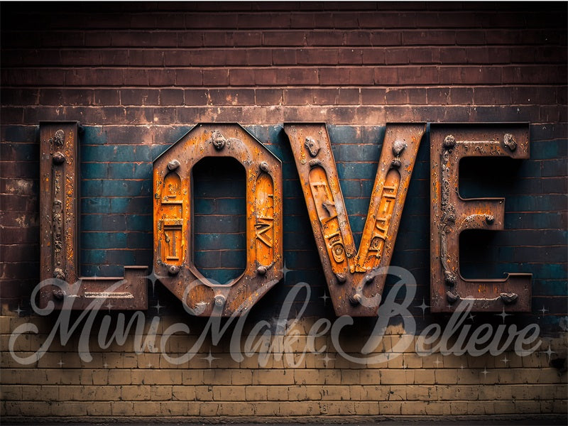 Kate Pet Valentine Industrial Love Letters on Distressed Brick wall Backdrop Designed by Mini MakeBelieve