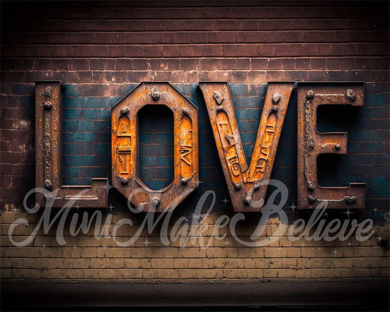 Kate Pet Valentine Industrial Love Letters on Distressed Brick wall Backdrop Designed by Mini MakeBelieve
