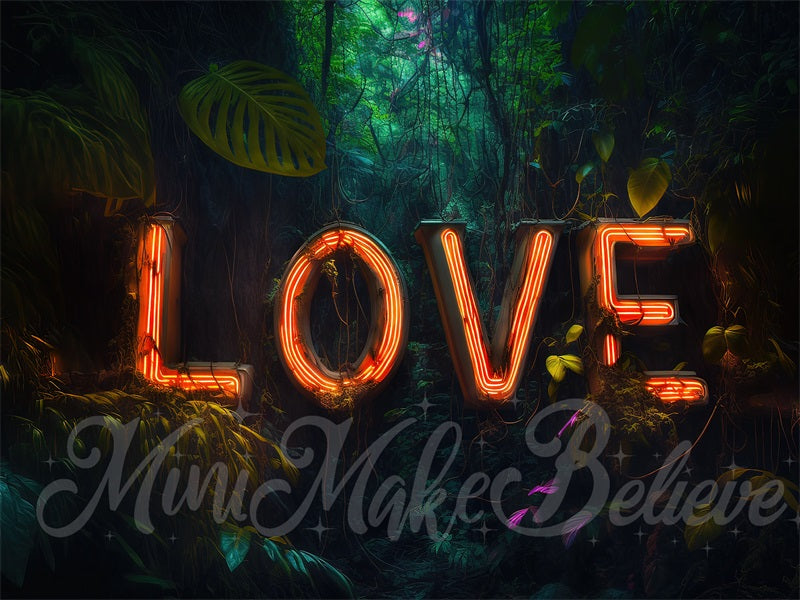 Kate Valentine Jungle Neon Light Love Letters Backdrop Designed by Mini MakeBelieve