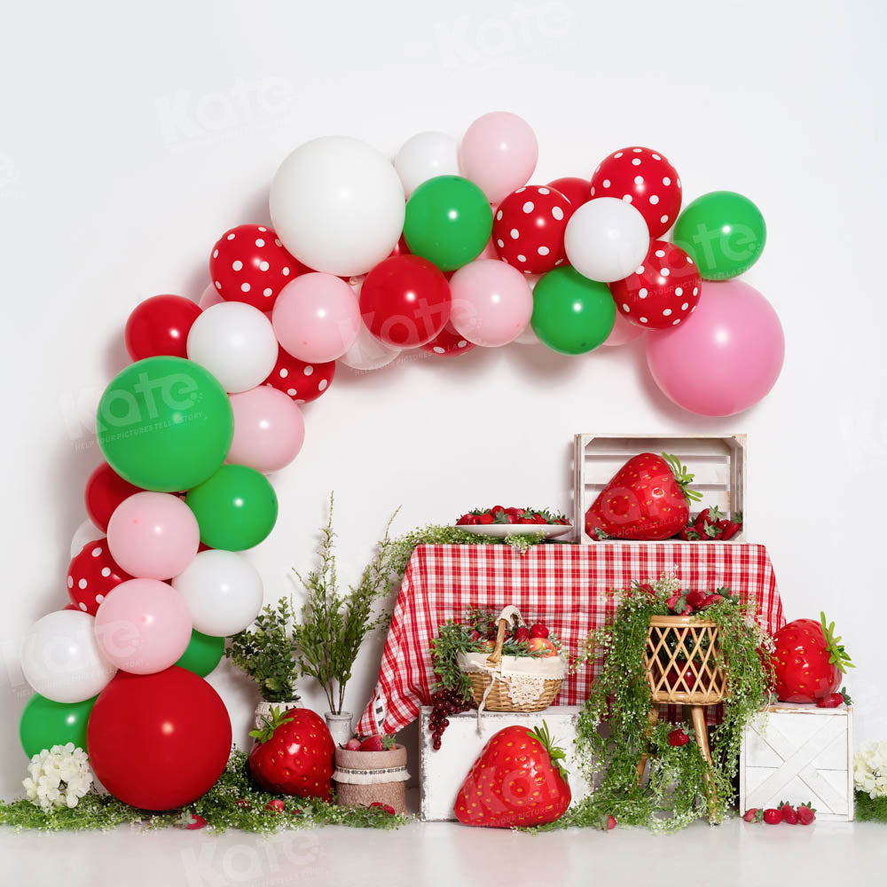 Kate Strawberry Balloons Cake Smash Backdrop Designed by Emetselch