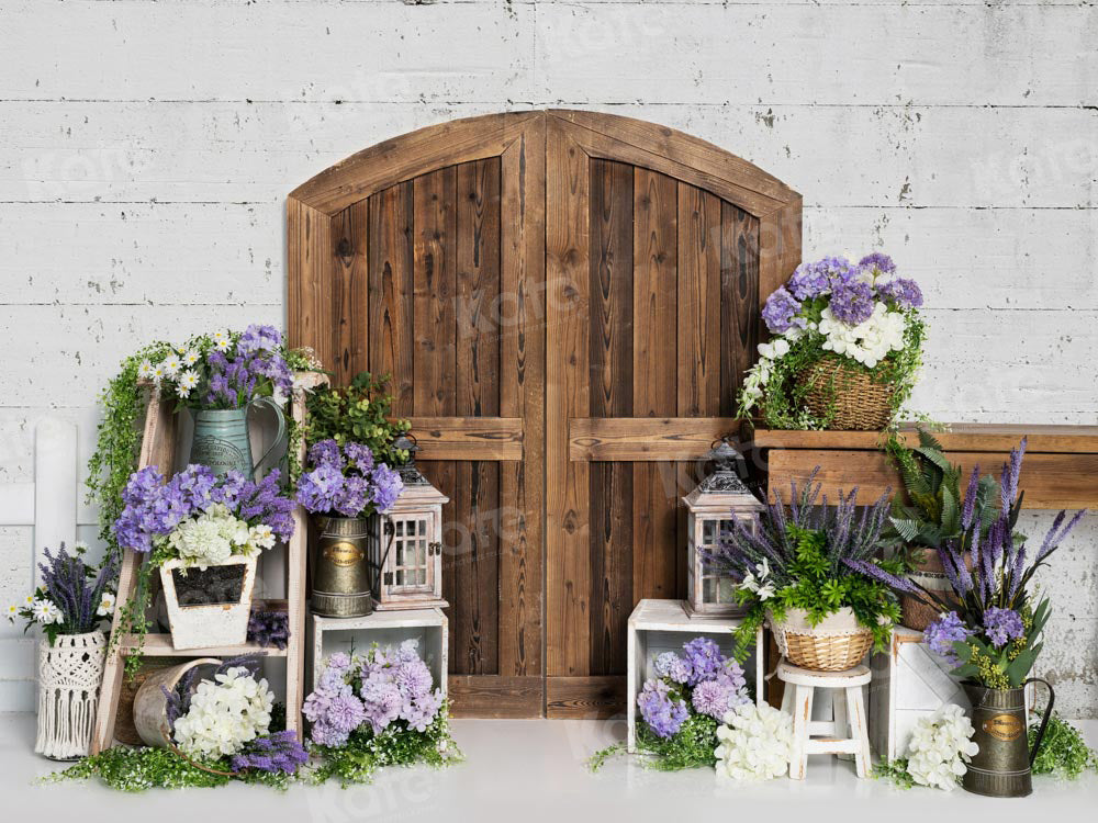 Kate Spring Purple Flower Barn Door Backdrop Designed by Emetselch