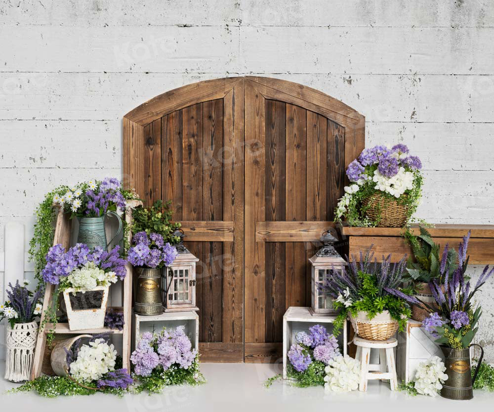 Kate Spring Purple Flower Barn Door Backdrop Designed by Emetselch
