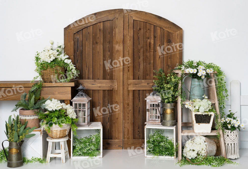 Kate Spring Barn Door Green Plants Backdrop Designed by Emetselch