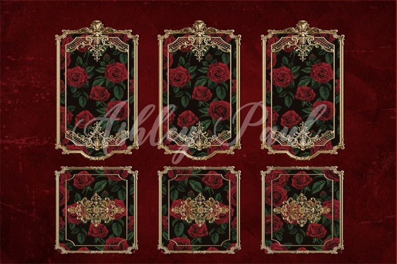 Kate Valentine's Day Retro Dark Red Wall Roses Backdrop Designed by Ashley Paul