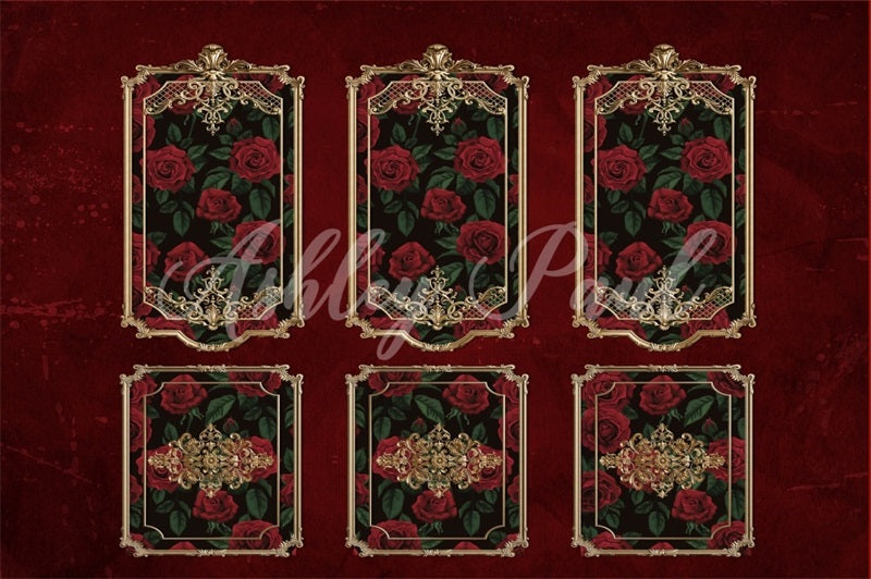 Kate Valentine's Day Retro Dark Red Wall Roses Backdrop Designed by Ashley Paul