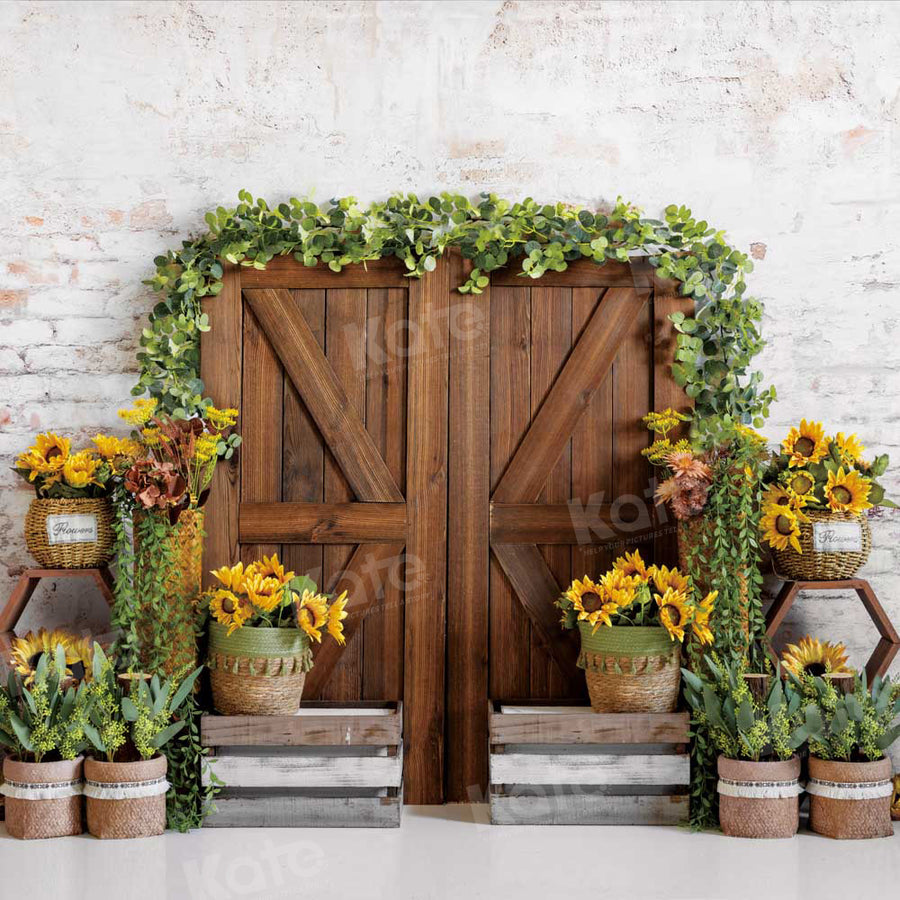 Weathered Wood Door Fresh Flowers Spring Backdrop