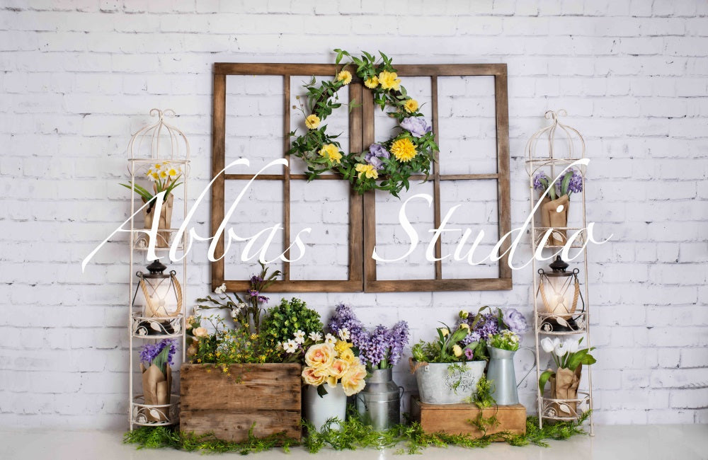 Rustic Floral Window Frame Backdrop