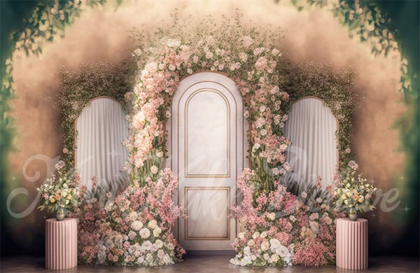 RTS Kate Painted Spring Interior Floral Pink Marble Panels Backdrop Designed by Mini MakeBelieve (US ONLY)