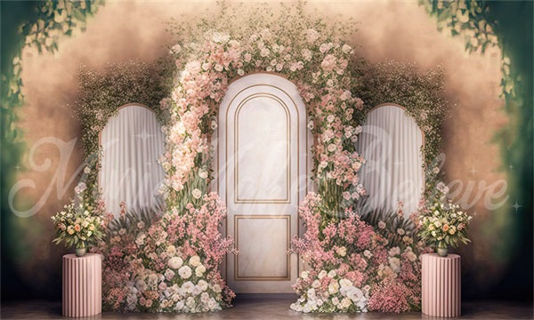 RTS Kate Painted Spring Interior Floral Pink Marble Panels Backdrop Designed by Mini MakeBelieve (US ONLY)
