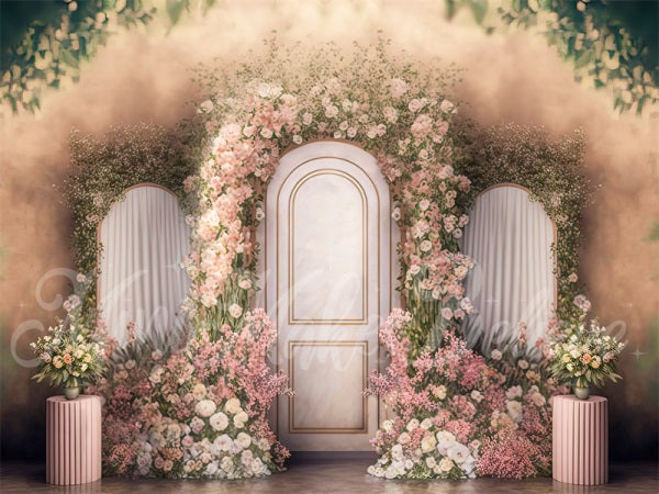 Kate Painted Spring Interior Floral Pink Marble Panels Backdrop Designed by Mini MakeBelieve