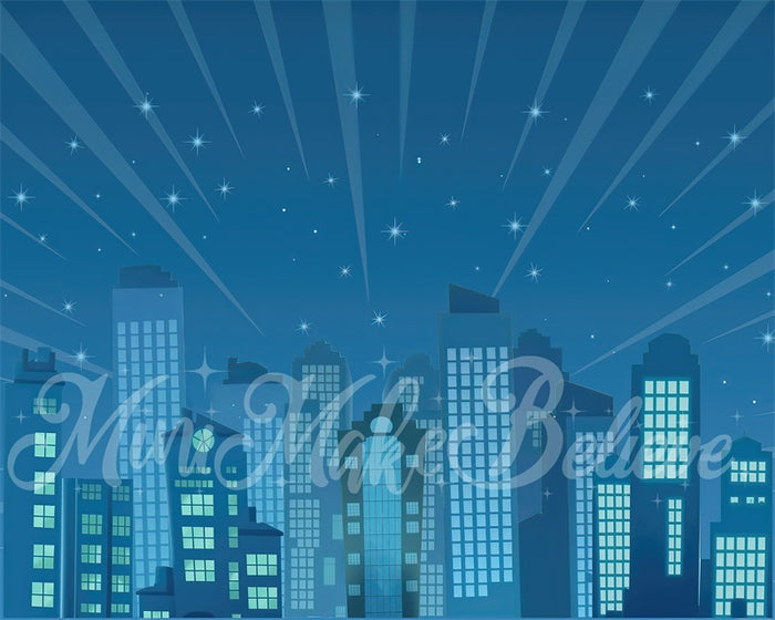 Kate Birthday Cake Smash Superhero City Buildings Cartoon Blue Night ...