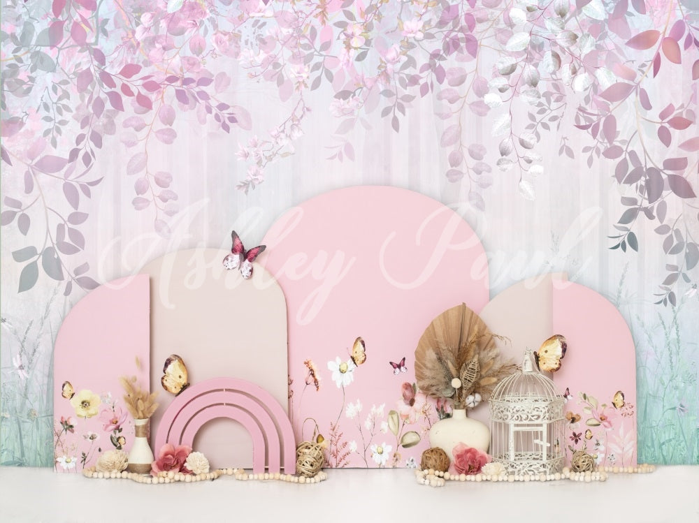 Kate Buttefly Floral Girl Cake Smash Backdrop Designed by Ashley Paul