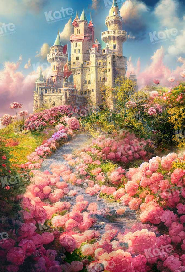 Spring Castle View Computer Background Enchanted Castle Garden Fantasy Backdrop