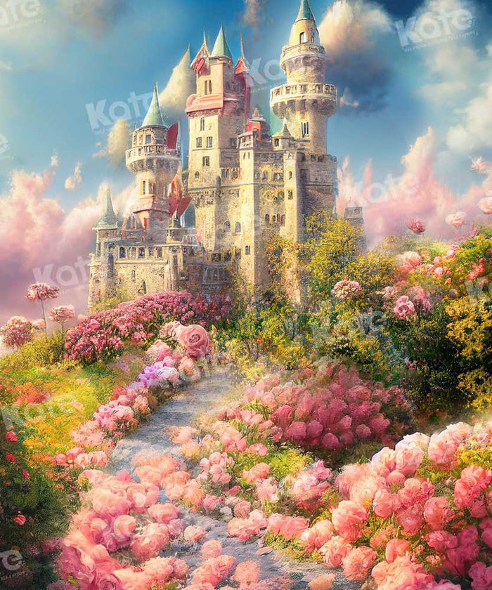 Spring Castle View Computer Background Enchanted Castle Garden Fantasy Backdrop