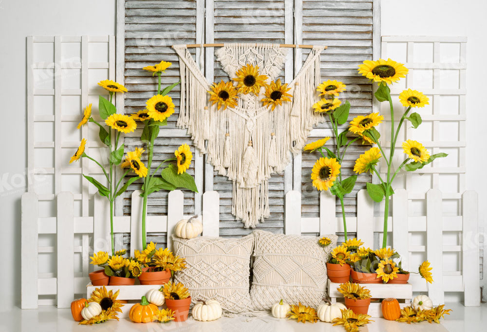 Kate Summer Boho Sunflower Tapestry Backdrop Designed by Emetselch