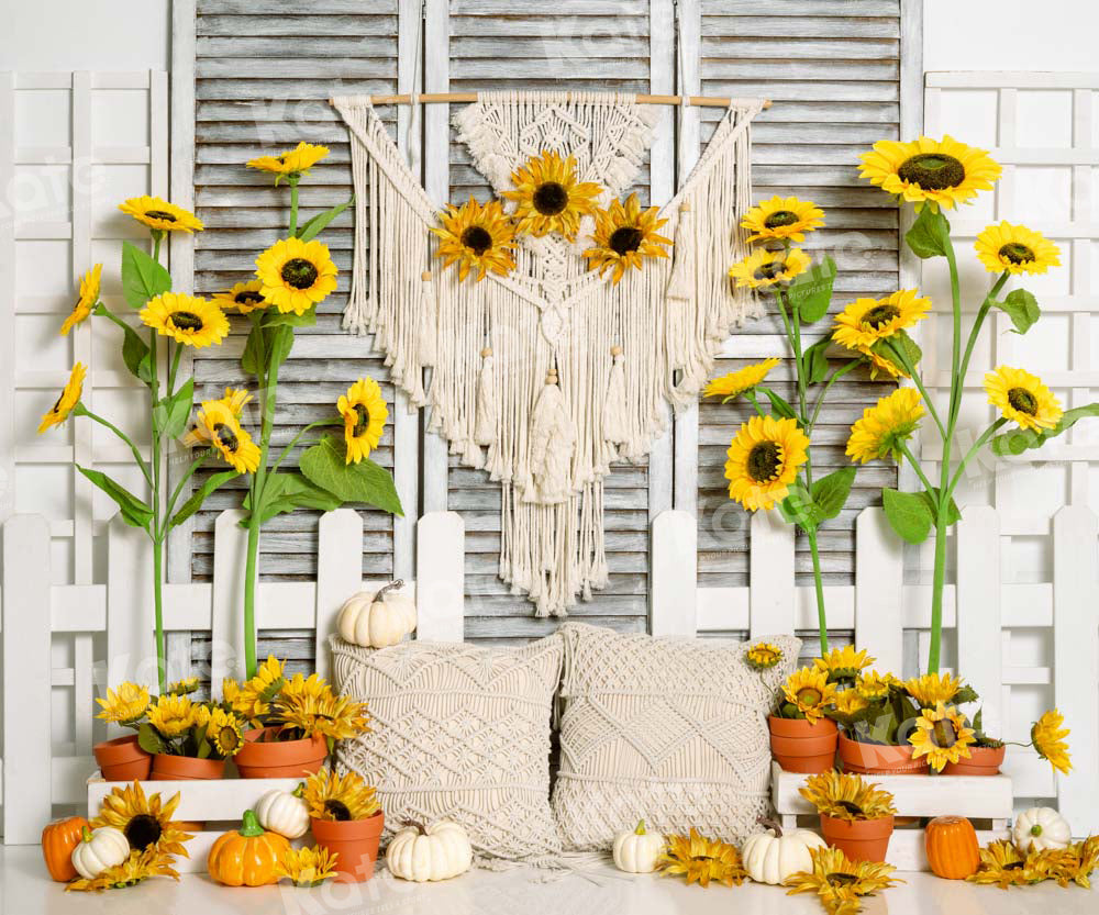 Kate Summer Boho Sunflower Tapestry Backdrop Designed by Emetselch