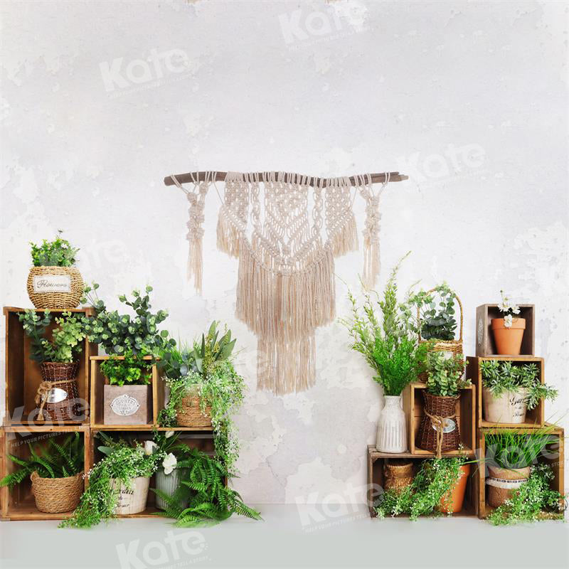 Kate Spring/Summer Boho Plants White Wall Backdrop for Photography