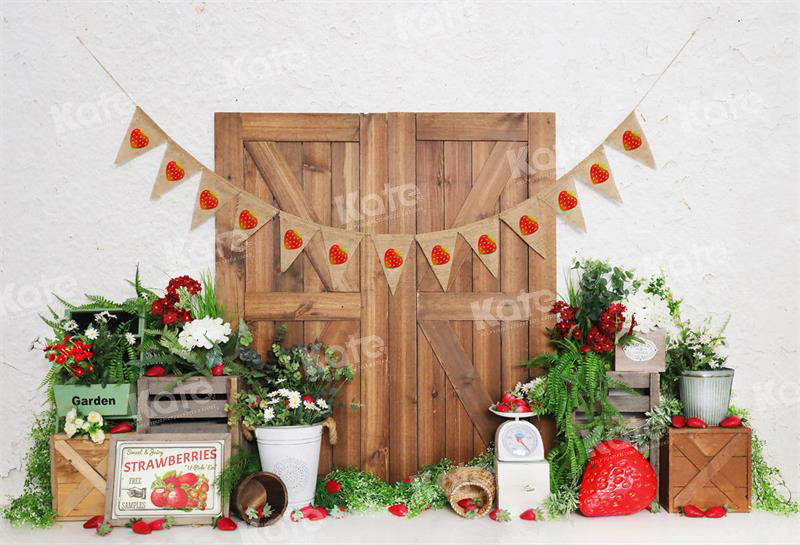 Kate Spring Strawberry Barn Door Backdrop for Photography