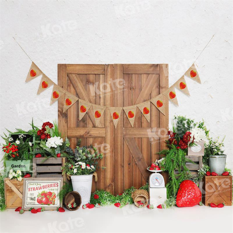 Kate Spring Strawberry Barn Door Backdrop for Photography