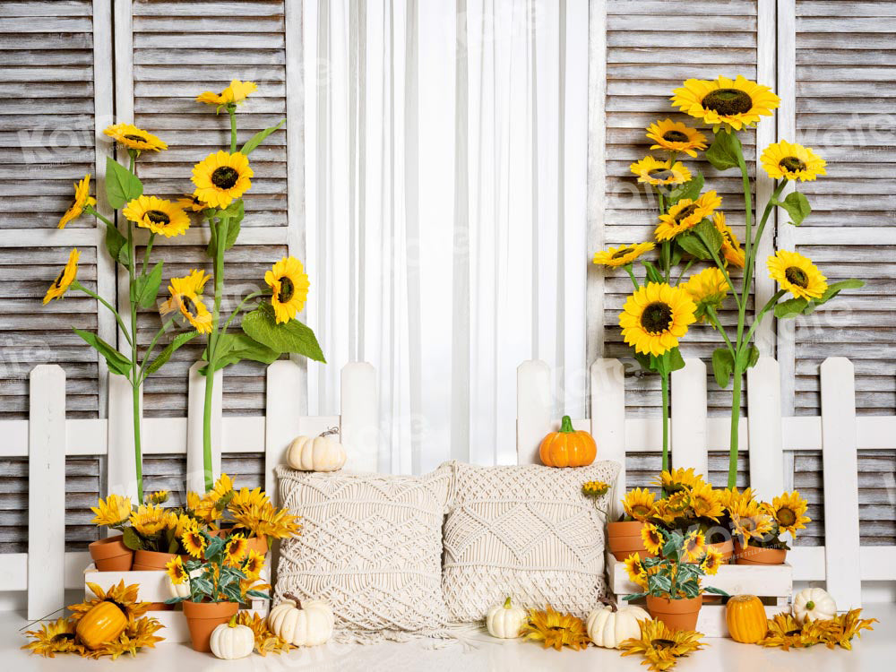 Kate Spring Boho Pumpkin Sunflower Backdrop Designed by Emetselch