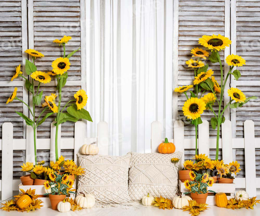 Kate Spring Boho Pumpkin Sunflower Backdrop Designed by Emetselch