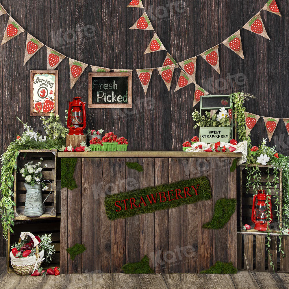 Kate Spring Strawberry Shop Vintage Wood Backdrop for Photography