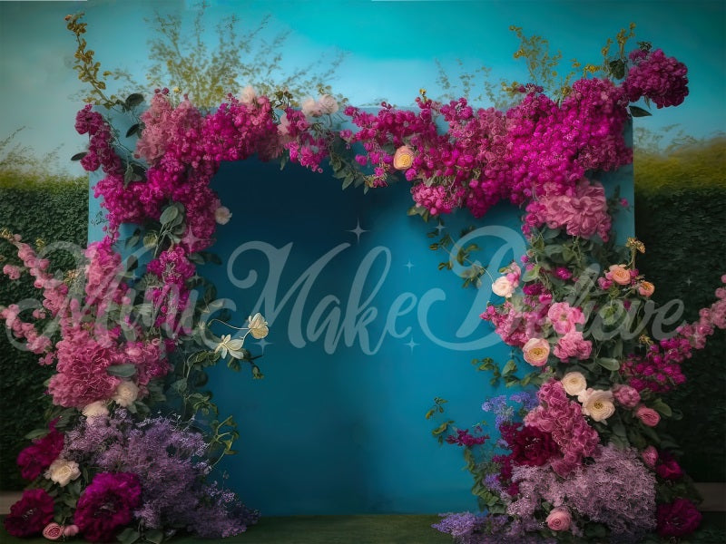 Kate Painted Outside Blue Wall with Spring Flowers Backdrop Designed by Mini MakeBelieve