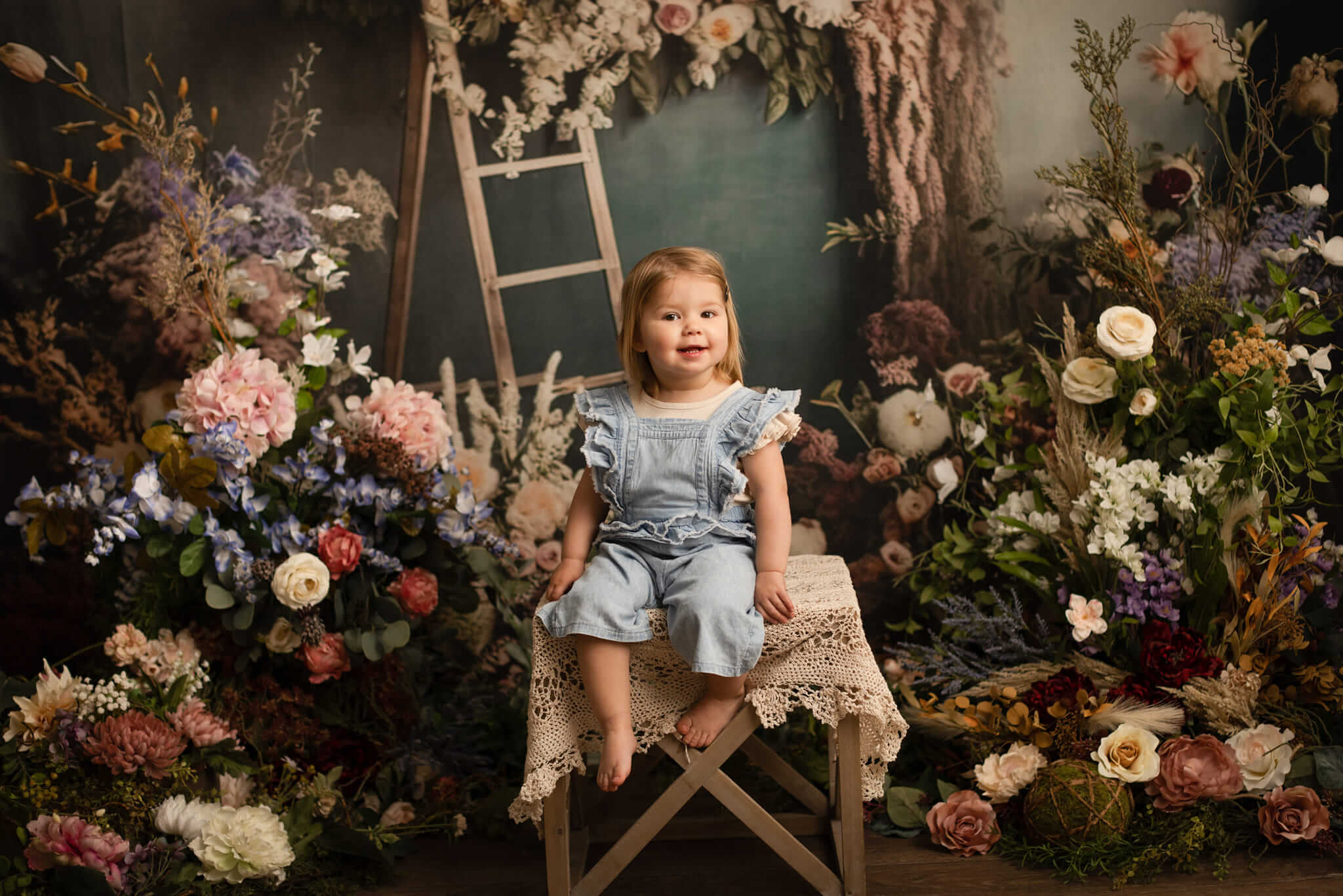 Kate Painterly Fine Art Floral Interior Room with Dried Flowers Backdrop Designed by Mini MakeBelieve