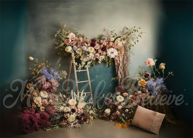 Kate Painterly Fine Art Floral Interior Room with Dried Flowers Backdrop Designed by Mini MakeBelieve