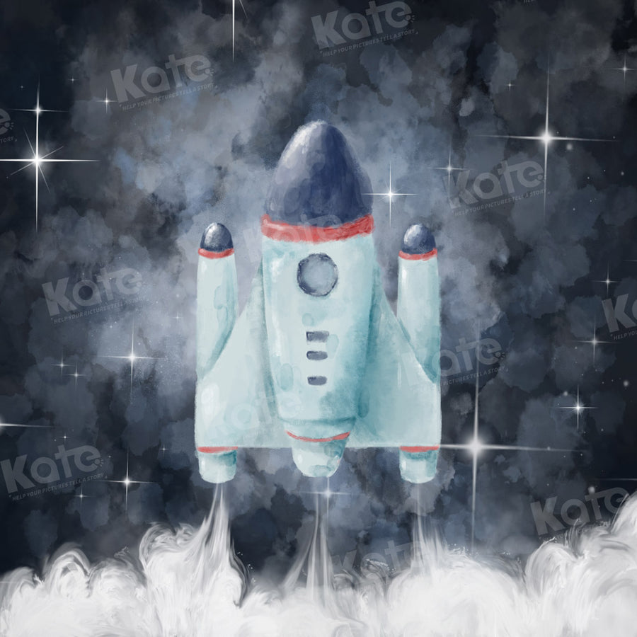 Whimsical Space Rocket Launch Backdrop