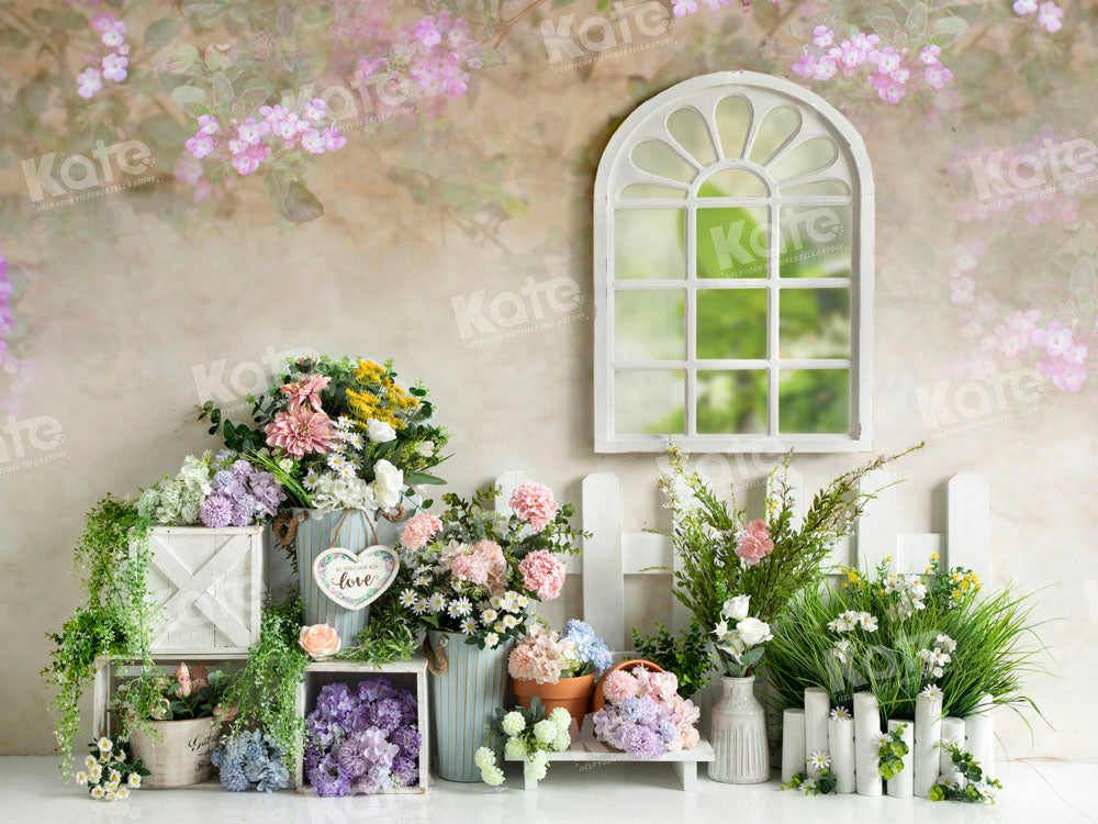 Kate Spring Flower Window Pink Backdrop Designed by Emetselch