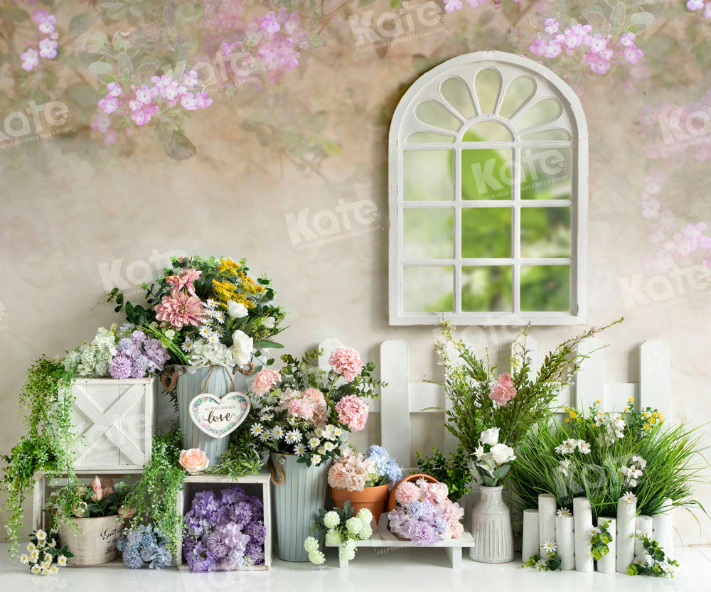 Kate Spring Flower Window Pink Backdrop Designed by Emetselch
