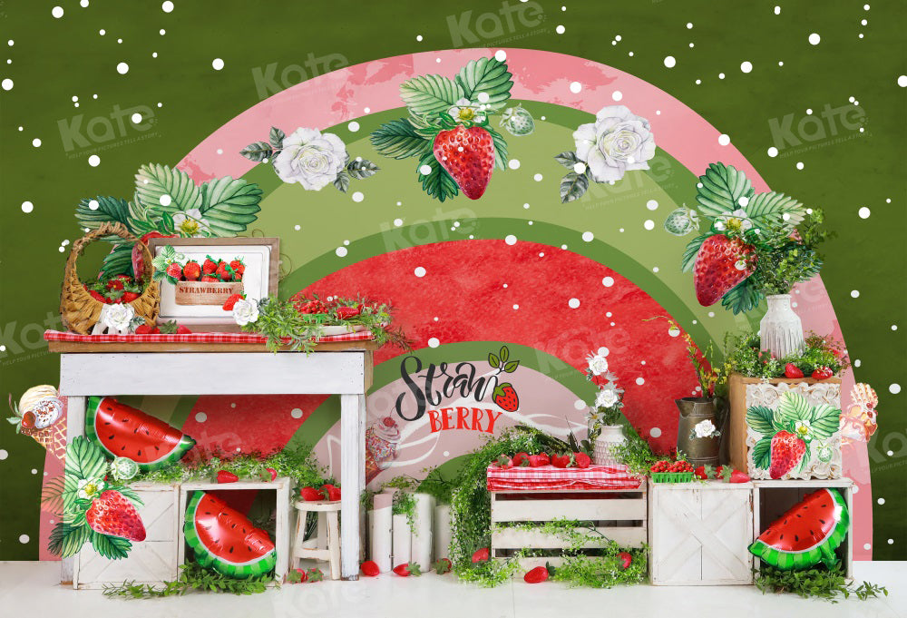 Kate Spring Strawberry Market Rainbow Watermelon Balloon Backdrop for Photography