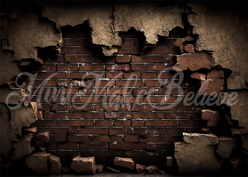 Kate Comic Superhero Birthday Smash Cracked Brown Brick Wall Backdrop Designed by Mini MakeBelieve
