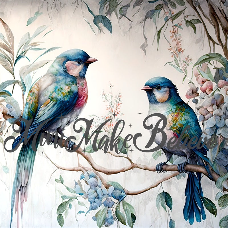 Kate Fine Art Painterly Watercolor Bird Motif Backdrop Designed by Mini MakeBelieve