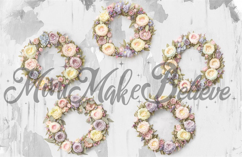 Kate Painterly Floral Spring Easter Wreaths on Concrete Backdrop Designed by Mini MakeBelieve