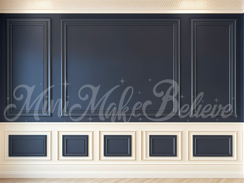Kate Painterly Navy Cream Interior Wall with Trim Backdrop Designed by Mini MakeBelieve