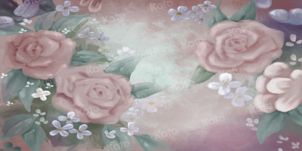 Kate Retro Fine Art Pink Floral Backdrop Designed by GQ