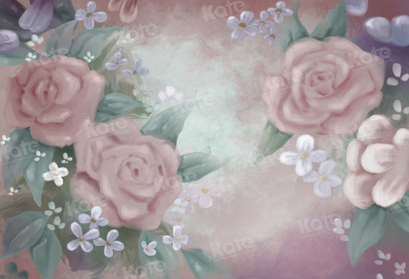 Retro Fireplace Pink Red Rose Photoshoot Backdrop