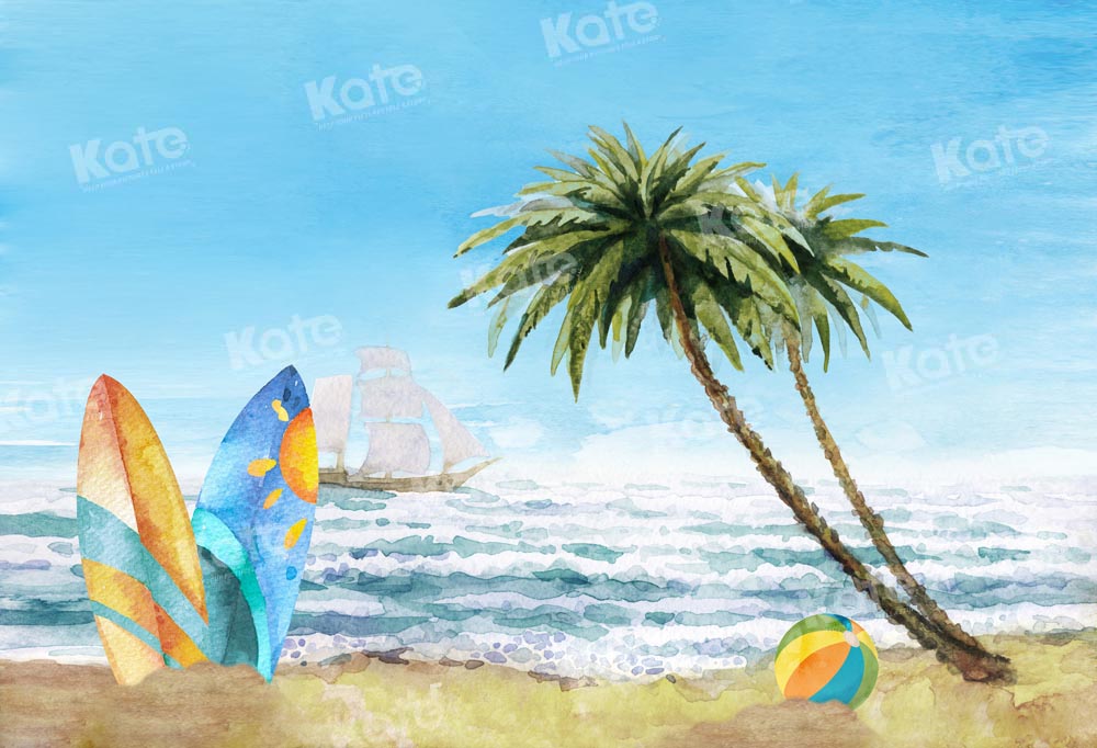 Kate Summer Sea Beach Surfboard Backdrop Designed by Emetselch
