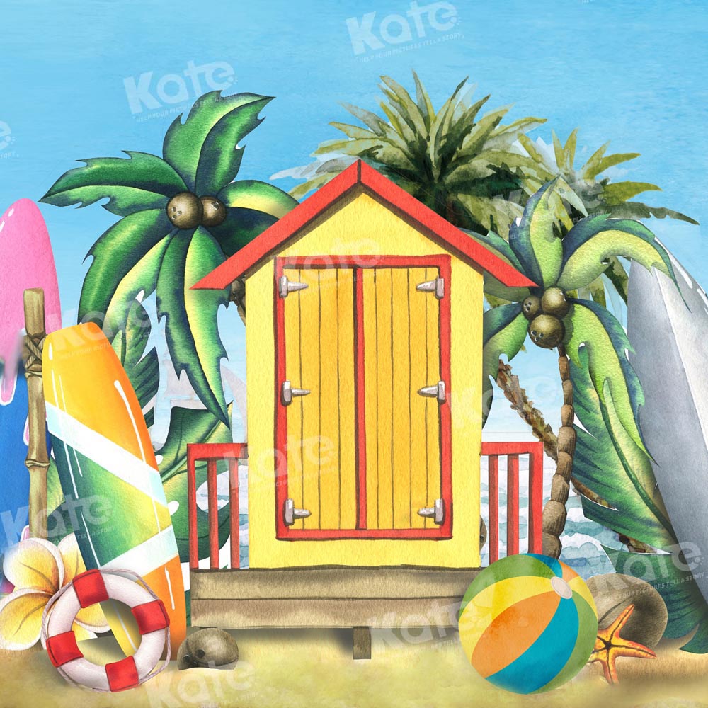 Kate Summer Sea Beach Surfboard Coconut House Backdrop Designed by Emetselch
