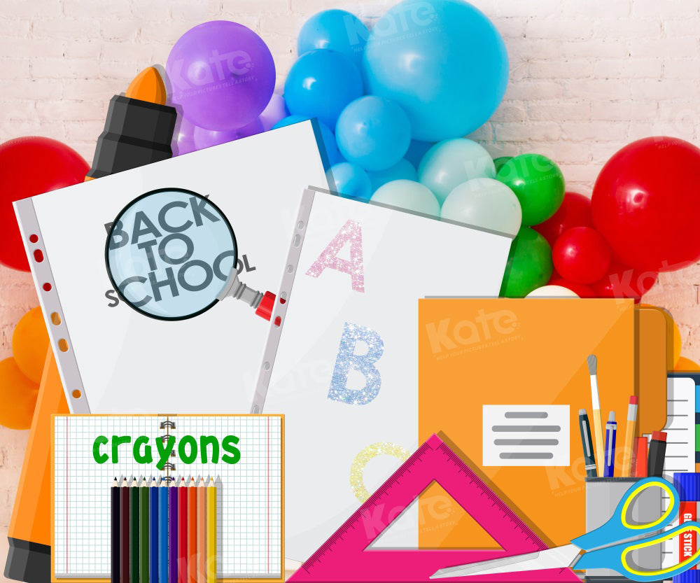 Kate Back to School Cartoon Crayons Book Backdrop for Photography