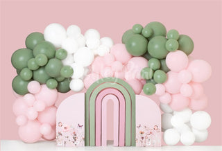 Roze Ballonnenboog Verjaardagsachtergrond Ontworpen door Ashley Paul