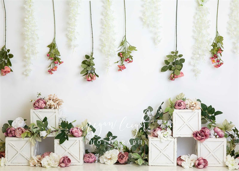 Kate Blush Boho Floral Boxes Backdrop Designed by Megan Leigh Photography