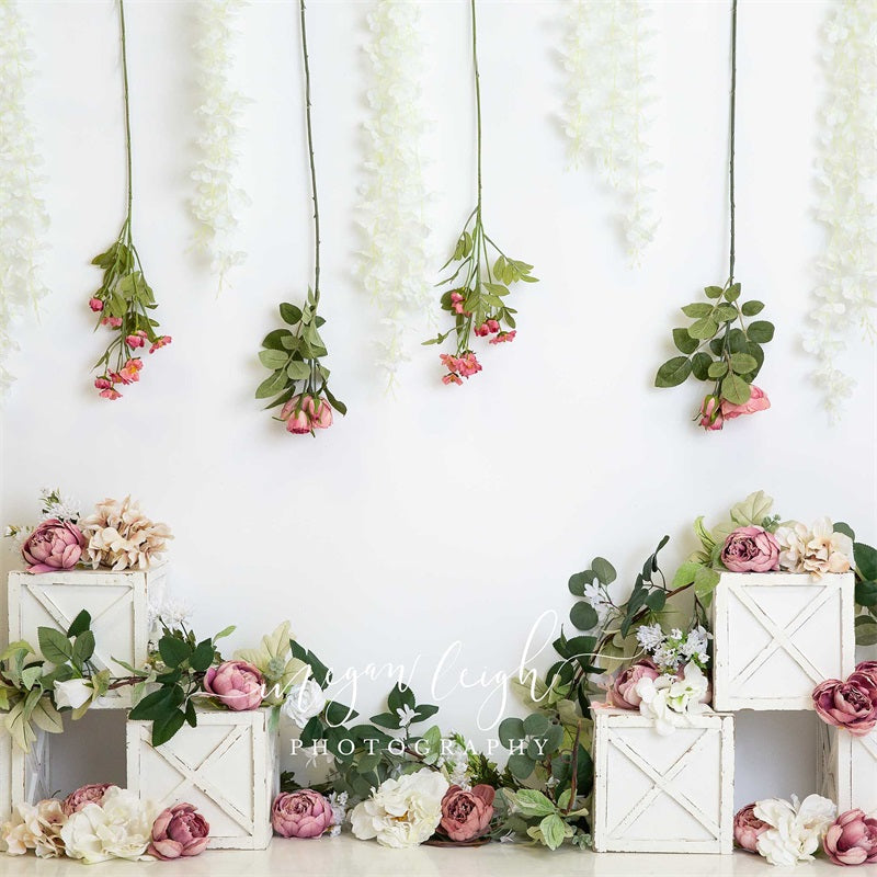 Kate Blush Boho Floral Boxes Backdrop Designed by Megan Leigh Photography